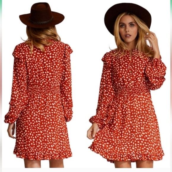 #24 Miss Sparkling Red Polka Dot Long Sleeve Dress, Medium - Picture 3 of 4
